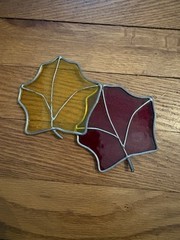 Vintage Stained Glass Suncatcher 2 Leaves Window Hanging