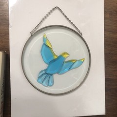Blue and Yellow Dove Bird Beveled Glass  Suncatcher