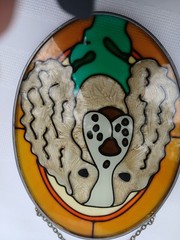 5 X 7 Vintage Decorative Sun catcher Stained Glass Window Art Dog