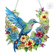 Colorful Hummingbird Stained Glass Suncatcher for Home Garden Decor 10 Inch