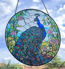 Peacock Stained Glass Suncatcher 8Inch Indoor Window Decor Gift