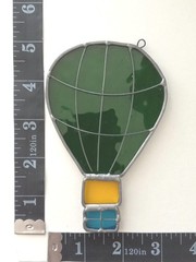 Vintage Stained Glass Hot Air Balloon Ornament Suncatcher Green 4.75″