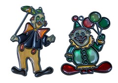 2 Suncatcher Clowns Vintage Circus Balloons Umbrella Multi Color 5” Tall USA