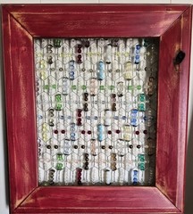 Framed Beaded Glass Suncatcher Wall Hanging Decor, Red Wood Frame