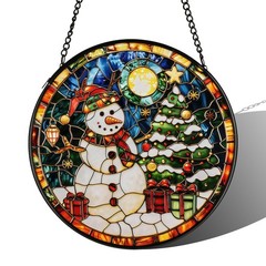Stained Glass Snowman Sun Catcher for Windows Unique Gardening Gifts 6.3″