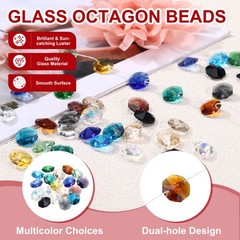 14mm Glass Octagon Beads, Sun Catcher Beads Bulk 120 Pcs & Rainbow Color
