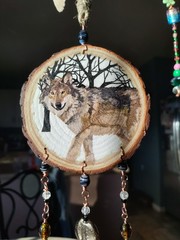 WOLF Decoration Sun Catcher Window Art Boho wood Colorful Beaded Wall Art Home