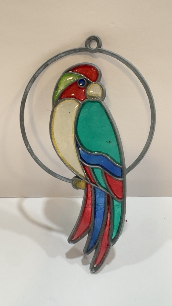 Vintage Faux Stained Glass Parrot Suncatcher
