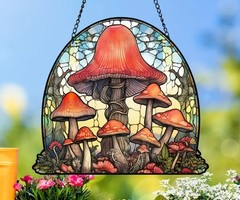 Forest Mushrooms Suncatcher Double Sided Round Dyed Acrylic Decor 0008