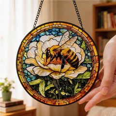 Sun Catcher Stain Glass,Bee Flower Suncatcher Stained Glass Decor for Window …