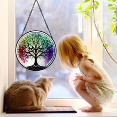 Tree of Life Stained Glass Suncatcher, Window Hanging Decor, Spiritual Gift