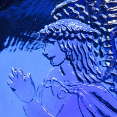 Large Pressed Glass Sun Catcher, 6″ d, Angel, Cobalt Blue, Hang Loop
