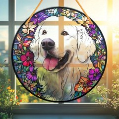 Colorful Golden Retriever Acrylic Suncatcher Pet Themed Window Hanging Decor