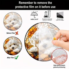 Colorful Curly White Puppy Acrylic Suncatcher Cute Dog Themed Art Decoraiton