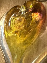 Handblown Art Glass Heart Shaped Ornament Suncatcher Signed Luke Adams 6.5”
