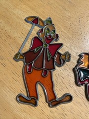 Pair Stained Glass Suncatcher Window Hanging Clowns Multi Colored