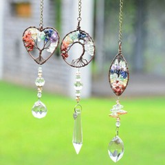 Hanging Crystal Suncatcher Life Tree Stone Bead Prism Pendant Window Art Decor