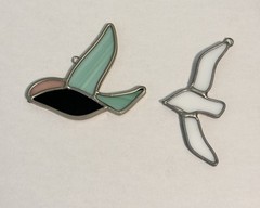Two Small Vintage Handmade Leaded Stained Glass Bird Sun Catchers