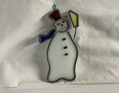 Vintage Stained Glass Snowman Sun Catcher Pre-Owned
