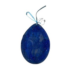 Blue Pressed Glass Iris Sun Catcher Ornament Flower Floral 5.25” Long