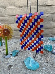 orange and blue wavy fused glass sun catcher – 8×12 inches