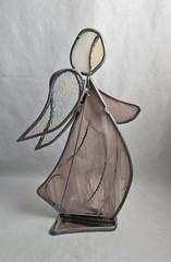 Stained Glass Angel Tabletop Suncatcher Pink And White 9 Inch