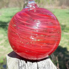 Hanging Glass Ball 4″ Diameter Clear with Red Swirl Witch Ball (1) GB11-A