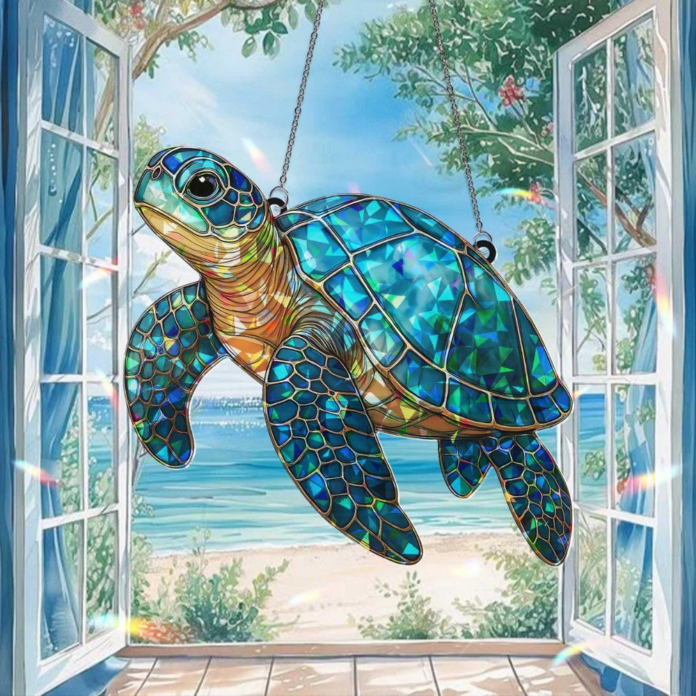 Sea Turtle Holographic Suncatcher Coastal Ocean Window Decor