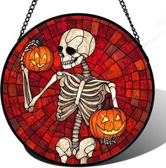 Vibrant Stained Glass Window Hanging – Halloween Decor for Indoor/Outdoor