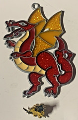 Vintage Mythical Flying Winged Dragon Suncatcher Sun Catcher Ornament Red +PIN