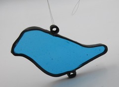 VTG hand made WELDED STAINED GLASS BLUE BIRD SUNCATCHER Silver tone metal