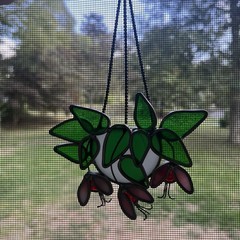 New England Rustics Stained Glass Basket Planter With Ladybugs Suncatcher
