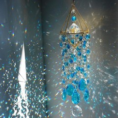 HDCRYSTALGIFTS 21.5” Crystal Suncatchers, Handmade Blue Suncatcher for Window H