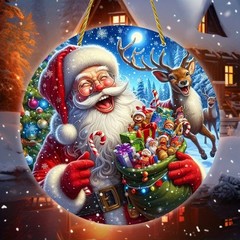 Winter Snow Scene Santa Gift Sack Design Window Hanging Acrylic Suncatcher