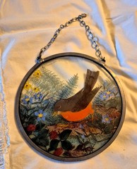 Robin Bird Round Glass Suncatcher Elegant Window Hanging Decor Gift