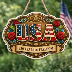 America 250th Anniversary Wall Sign with Rope Patriotic