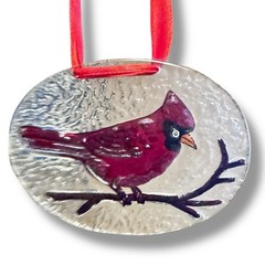 Cardinal Sun Catcher Painted Textured Glass Fused Hanging Ornament Decoration