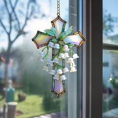 Lily of the Valley Cross Flat Acrylic Suncatcher Christian Window Hanging