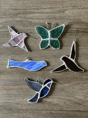 Lot of 5 Vintage Hummingbird, Butterfly, Bird Stained Glass Suncatchers Handmade