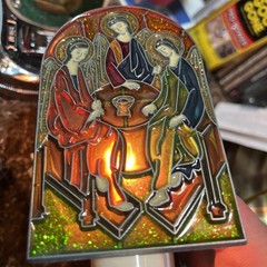 Vintage Stained Glass Christmas Holy Trinity 3 Angels Night Light