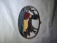 Vintage Stained Glass Mallard Duck With Cattails Window Suncatcher 5″x3″