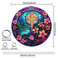 Cross Surrounded By Pink Flowers Suncatcher Double Sided Round Acrylic Decor