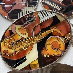 PAUL BRENT Hand Painted AMIA of Denver Glass Saxophone Music Sun Catcher