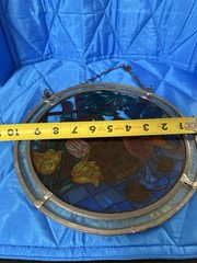Vintage Berries & Wine Flowers Still Life Painting Stained Glass Sun Catcher 10”