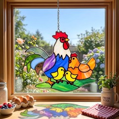 Handmade Chicken Stained Glass Suncatcher for Kitchen Window Decor, Gift Idea