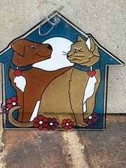 Stained Glass Plastic Dog And Cat By House