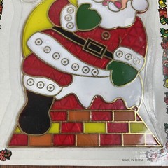3 Vintage 80s Christmas Sun Catchers Hanging Decoration Santa Snowman Wreath NEW