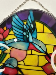 Joan Baker Designs Handpainted Stained Glass Hummingbird Suncatcher Metal Frame