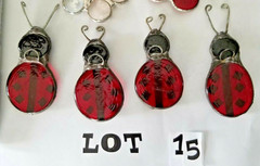 Suncatchers Ornament Window Ladybugs RED BLACK 4 Stained Glass LOT Lady Bugs