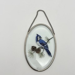 2 Lyford Beveled Glass Metal Bird Window Suncatcher Hanging Bluejay Goldfinch